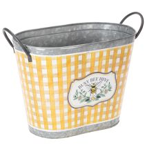 Artikel Oval urtepotte med bi-design, ternet mønster, sommerdekoration, plantekasse, 38×24×29 cm