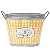 Artikel Oval urtepotte med bi-design, ternet mønster, sommerdekoration, plantekasse, 38×24×29 cm