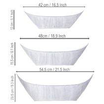Artikel Urtepotte, bådformet, metal, hvid/sølv, 54,5/48/42 cm, sæt med 3 stk.