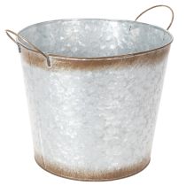 Artikel Plantepotte med håndtag, dekorativ skål med rustfinish, sølvmetalbeholder Ø26cm H25,5cm