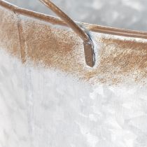 Artikel Plantepotte med håndtag, dekorativ skål med rustfinish, sølvmetalbeholder Ø26cm H25,5cm