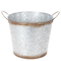 Artikel Plantepotte med håndtag, dekorativ skål med rustfinish, sølvmetalbeholder Ø26cm H25,5cm