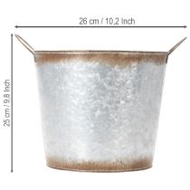Artikel Plantepotte med håndtag, dekorativ skål med rustfinish, sølvmetalbeholder Ø26cm H25,5cm
