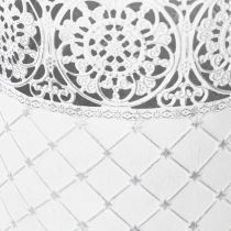 Artikel Urtepotte med hulmønster, metalbeholder, dekorativ spand, hvid, sølv, shabby chic, H28/25,5/23,5 cm, Ø29,5/25,5/20 cm, sæt med 3 stk.