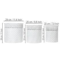 Artikel Urtepotte med hulmønster, metalbeholder, dekorativ spand, hvid, sølv, shabby chic, H28/25,5/23,5 cm, Ø29,5/25,5/20 cm, sæt med 3 stk.