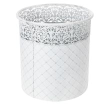 Artikel Urtepotte med hulmønster, metalbeholder, dekorativ spand, hvid, sølv, shabby chic, H28/25,5/23,5 cm, Ø29,5/25,5/20 cm, sæt med 3 stk.