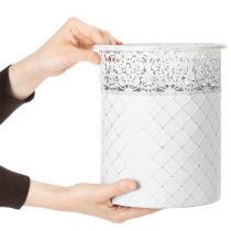 Artikel Urtepotte med hulmønster, metalbeholder, dekorativ spand, hvid, sølv, shabby chic, H28/25,5/23,5 cm, Ø29,5/25,5/20 cm, sæt med 3 stk.