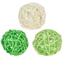 Artikel Rattankugler grøn lysegrøn creme assorteret rattan Ø5cm 24 stk