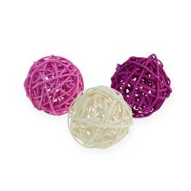 Rattan kuglililla, lilla, bleget Ø4,5 cm 30p