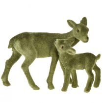 Artikel Hjorte dekorative figurer Julegrønt flokket hjorte med fawn i sæt H9/5,5cm 4 stk.