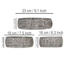 Artikel Dekorativ metalskål, gråt og hvidt mønster, Ø16/19,5/23,5 cm, sæt med 3
