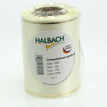 Artikel Cremefarvet kransbånd med guldkant, supersatin, 125 mm bredt, 25 m langt - Vandtæt, ideelt til computerudskrivning og miljøvenligt