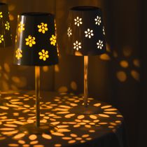 Artikel Solcelledrevet LED-bordlampe med blomsterdesign, stemningsfuld udendørsbelysning, 28 cm