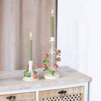 Artikel Lysestage i metal, jordbærdekoration, cremefarvet, rund, H26 cm