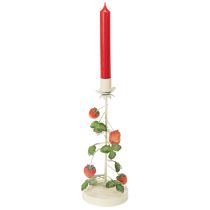 Artikel Metal lysestage med jordbærdekoration, cremefarvet, rund, H26 cm