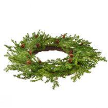Artikel Kunstig grankrans, grønbrun med kogler, juledekoration, Ø49 cm