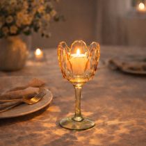 Artikel Tulipanformet glas fyrfadsstage, vintage stil, romantisk boligdekoration, 20 cm