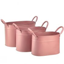 Artikel Plantekasse metal oval plantekrukke pink 24/21/18cm sæt med 3 stk