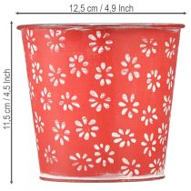 Artikel Rød og hvid blomsterpotte, metal, Ø12,5 cm H11,5 cm