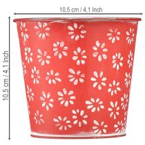 Artikel Rød og hvid mini urtepotte, blomsterdesign, metal, Ø10,5 cm H10,5 cm