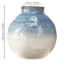 Artikel Keramisk vase glaseret blåt og hvidt flettet look H18,5cm