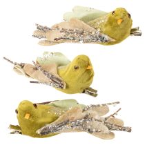Artikel Julepynt fugl på klips grøn, glitter 12 cm 6 stk assorteret