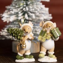 Artikel Juledekoration mus grøn brun H8cm 2 stk