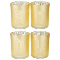 Artikel Lanterne glas sølv guld by silhuet H12,5 cm 4 stk