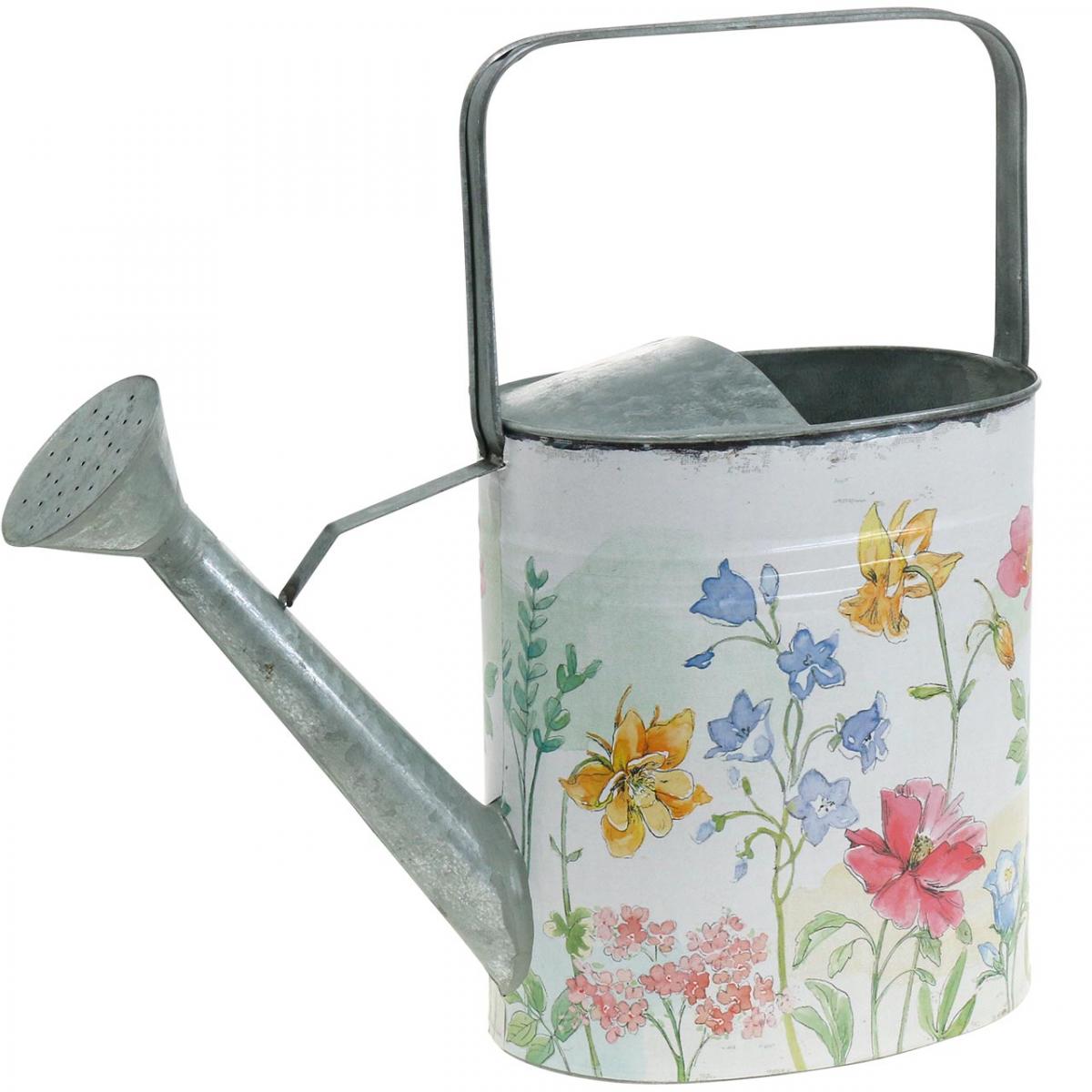 Floristik24.dk Dekorativ vandkande metal, kande blomster vintage H31cm