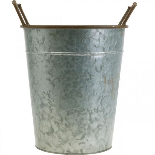 Artikel Plantekasse med hanke, metalbeholder til udplantning, plantekrukke sølv, brun Ø24cm H32,5cm