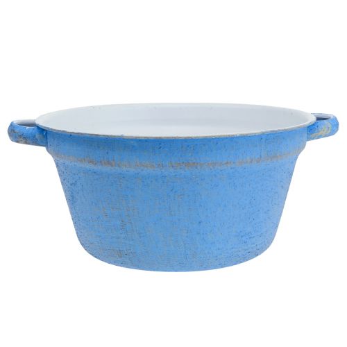 Dekorativ skålplantekasse blå metaldekoration shabby Ø21cm H10,5cm