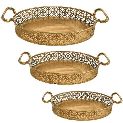 Floristik24 Dekorativ bakke oval guld metalbakke antik look guld sæt med 3