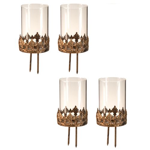 Artikel Fyrfadsstage med glas til indstikning af antik look guld Ø5,5cm 4 stk