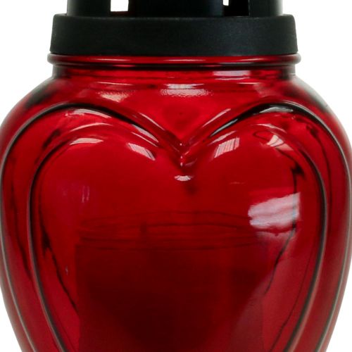 Floristik24 Grav lys glas hjerte gravering grav lanterne rød Ø11cm H26cm