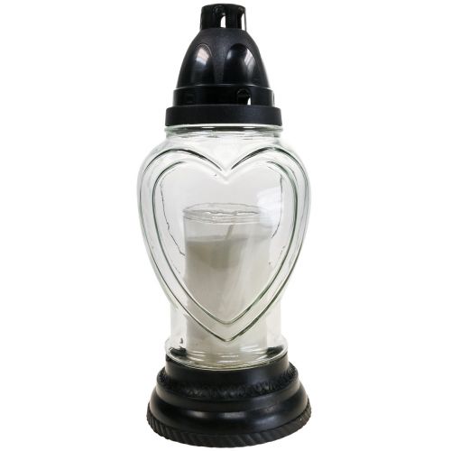 Floristik24 Grav lys glas hjerte gravering grav lanterne klar Ø11cm H26cm