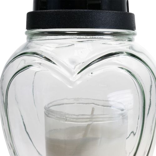 Floristik24 Grav lys glas hjerte gravering grav lanterne klar Ø11cm H26cm