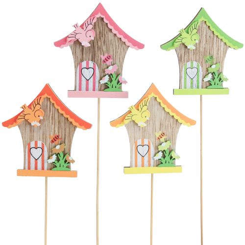 Floristik24 Blomsterstik træ dekorationsstik fuglehus 7,5x8cm 12 stk