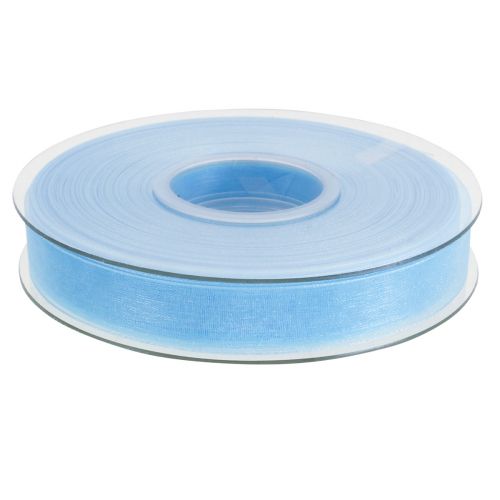 Floristik24 Organza bånd gavebånd lyseblåt bånd blå kant 15mm 50m