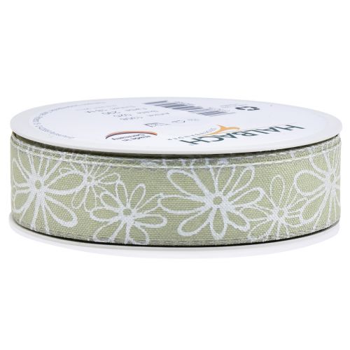 Artikel Gavebånd grønne blomster bånd pastel 25mm 18m