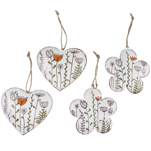 Artikel Hængende dekoration metal dekoration hjerter og blomster hvid 10cm 4stk