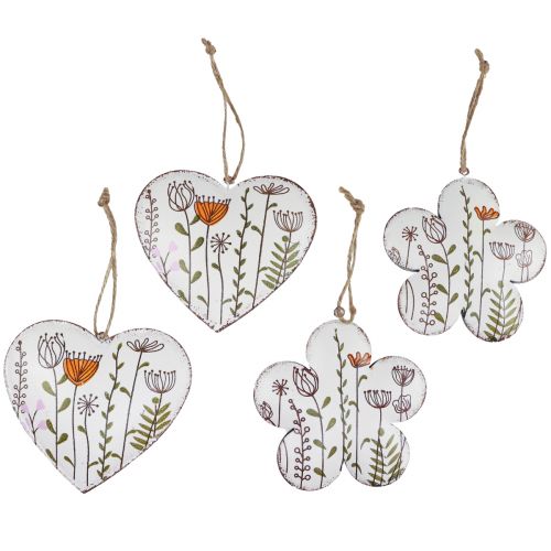 Floristik24 Hængende dekoration metal dekoration hjerter og blomster hvid 10cm 4 stk
