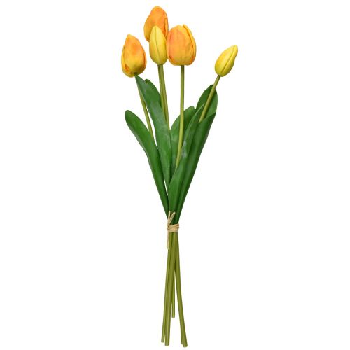 Artikel Orange Gule Tulipaner Dekoration Real Touch Kunstige Blomster 49cm 5 stk