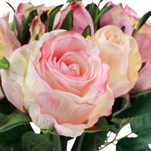 Floristik24 Kunstige roser pink creme kunstige roser dekoration 29cm 12 stk