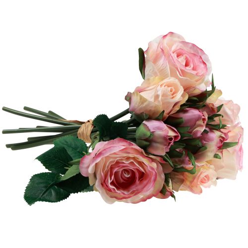Artikel Kunstige roser pink creme kunstige roser dekoration 29cm 12 stk