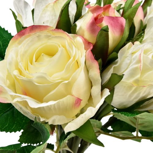 Artikel Kunstige roser Cremegul Pink Kunstige roser Dekorativ buket 29cm 12 stk.