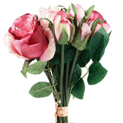 Floristik24 Kunstige Roser Pink Kunstige Roser Dekorativ buket 29cm 12stk