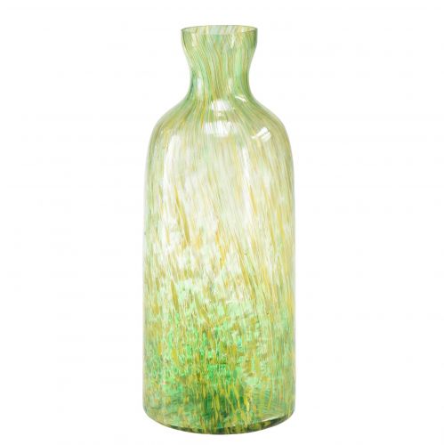 Dekorativ vase glas blomstervase gul grøn mønster Ø10cm H25cm
