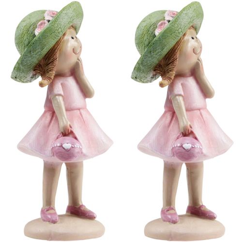 Artikel Dekorative figurer pige med hat pink grøn 6,5x5,5x14,5cm 2 stk.