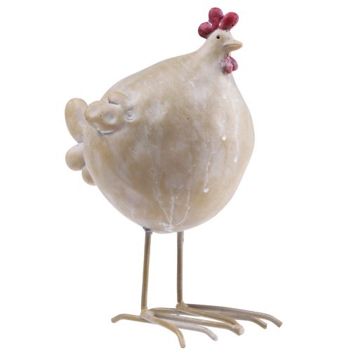 Floristik24 Dekorativ kylling påskedekoration høne figur beige rød 11×8×15,5cm