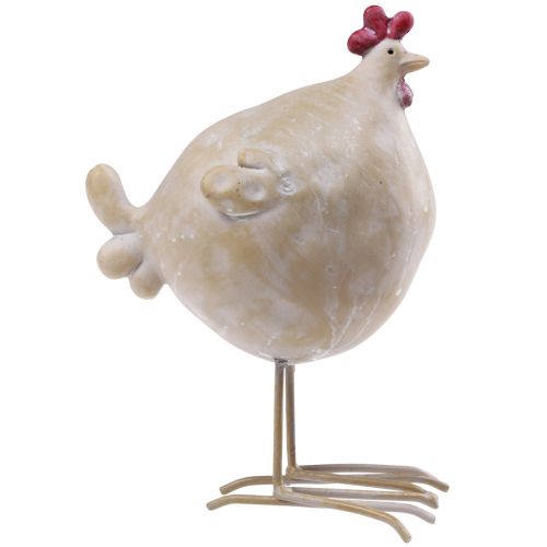 Floristik24 Dekorativ kylling påskedekoration høne figur beige rød 11×8×15,5cm